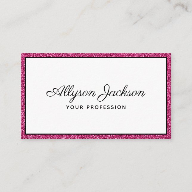 Luxury Hot Pink Glitter Script Business Card (Front)