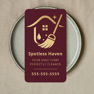 Luxury House Cleaning Housekeeping Burgundy Business Card