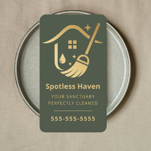 Luxury House Cleaning Housekeeping Forest Green Business Card