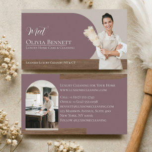 Luxury House Cleaning Maid Services Photo Purple Business Card