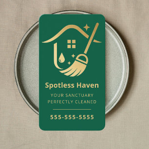 Luxury House Cleaning Services Housekeeping Green Business Card