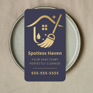 Luxury House Cleaning Services Housekeeping Navy Business Card