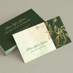 Luxury hunter green gold custom interior designer business card