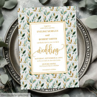 Luxury Hunter Green Gold Leaves Wedding Invitation