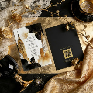 Luxury Iconic NY Buildings Cityscape Glitter  Invitation