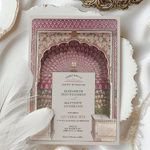 Luxury Indian-Inspired Wedding Peacock Arch Motif Invitation