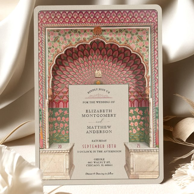 Luxury Indian-Inspired Wedding Peacock Arch Motif Invitation (Creator Uploaded)