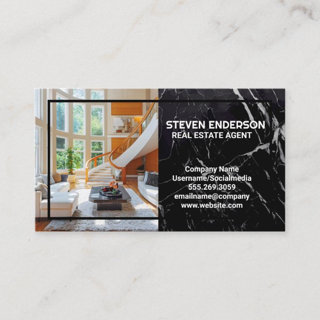 Luxury Interior | Black Marble Business Card (Front)