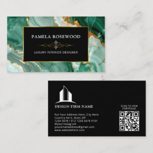 Luxury Interior Designer   Black Green Marble Business Card