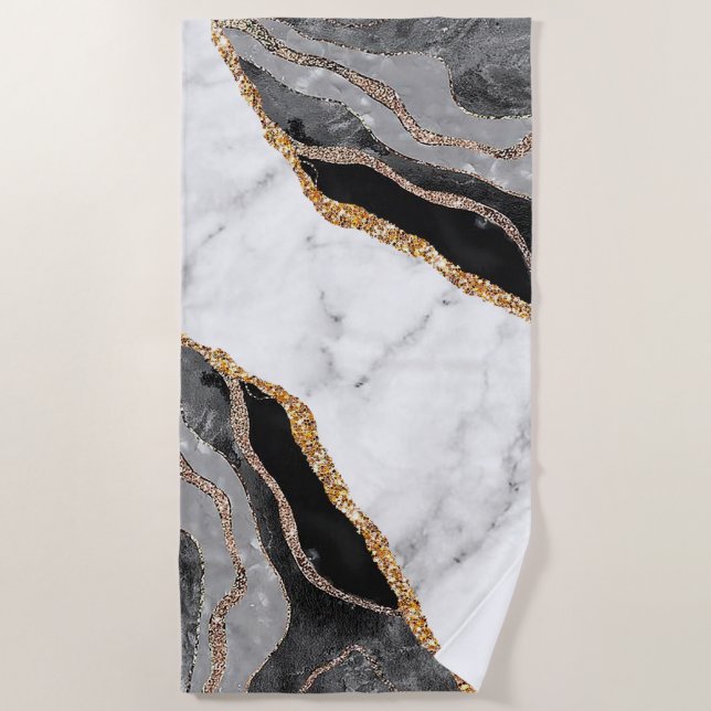 Luxury Interior Marble Stone Glitter  Beach Towel (Front)