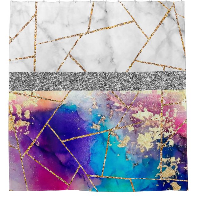 Luxury Interior Marble Stone Glitter  Shower Curta Curtain (Front)