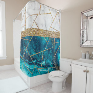 Luxury Interior Marble Stone Glitter  Shower Curta Shower Curtain