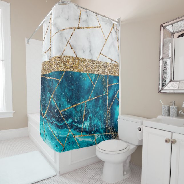 Luxury Interior Marble Stone Glitter  Shower Curta Shower Curtain (In Situ)