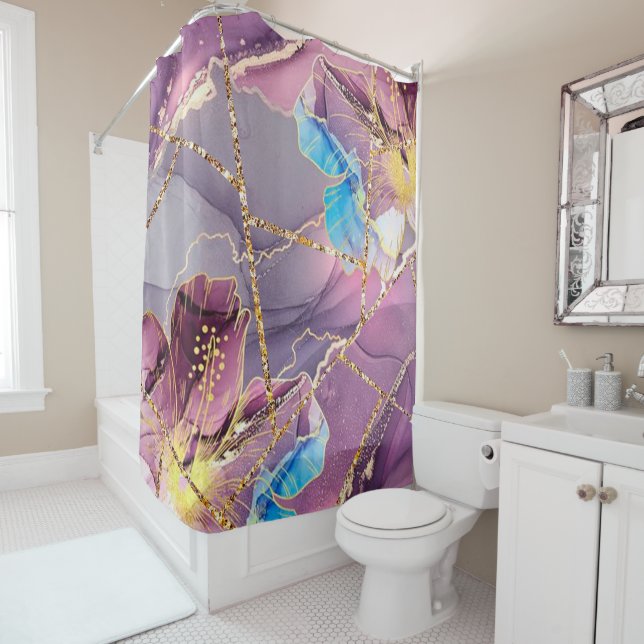 Luxury Interior Marble Stone Glitter  Shower Curta Shower Curtain (In Situ)