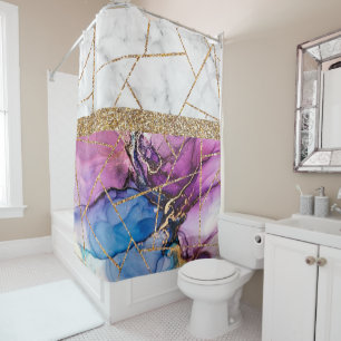Luxury Interior Marble Stone Glitter  Shower Curta Shower Curtain