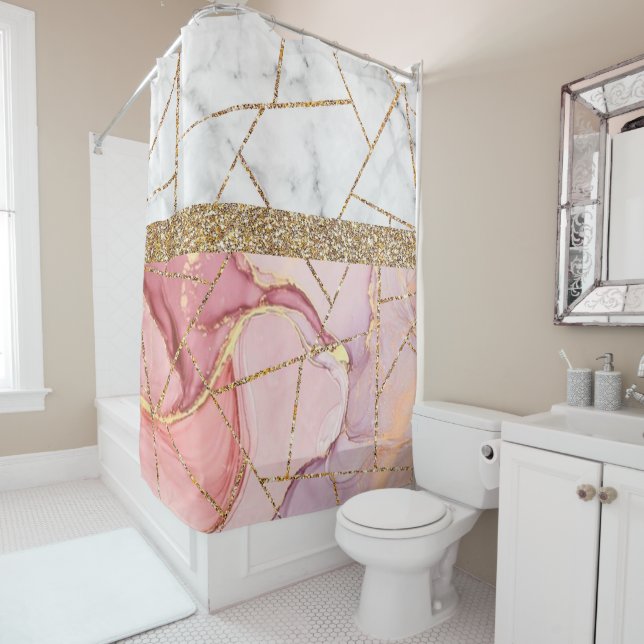 Luxury Interior Marble Stone Glitter  Shower Curta Shower Curtain (In Situ)