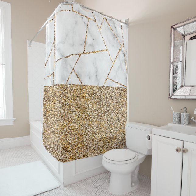 Luxury Interior Marble Stone Glitter Shower Curtai Curtain (In Situ)