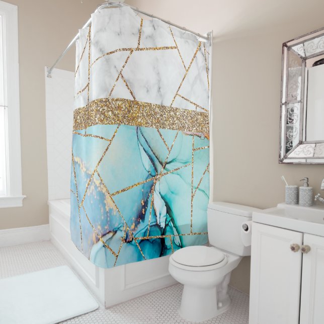 Luxury Interior Marble Stone Glitter Shower Curtain (In Situ)