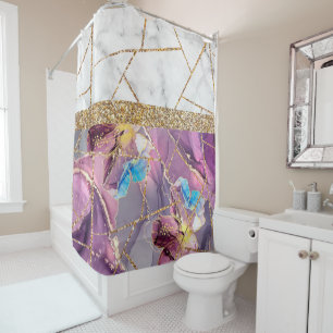 Luxury Interior Marble Stone Glitter  Shower Curtain
