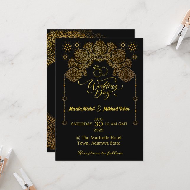 Luxury Invitation with Islamic Gold Ornament (Front/Back In Situ)