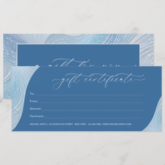 Luxury Iridescent Blue Gradient Gift Certificate (Front/Back)