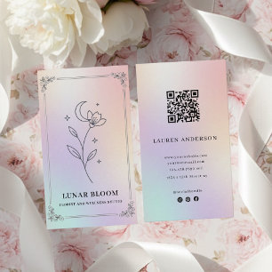 Luxury Iridescent Holographic Floral QR Code  Business Card