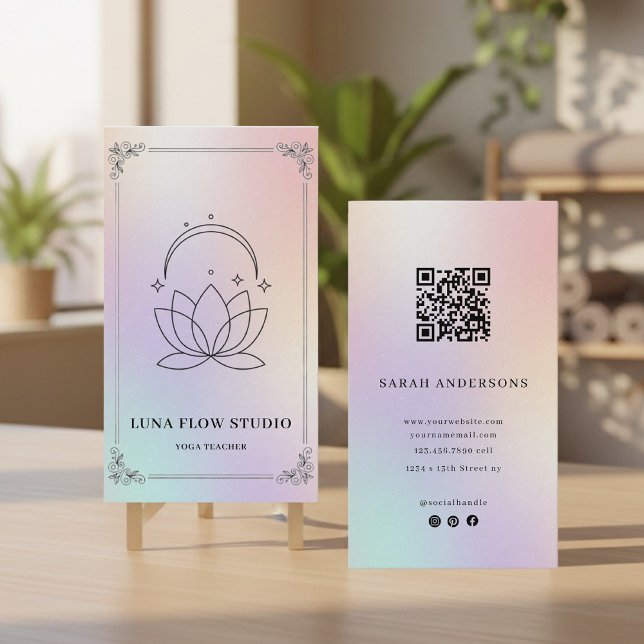Luxury Iridescent Yoga Teacher Holographic  Business Card (Creator Uploaded)