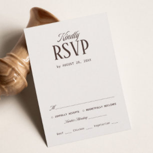 Luxury Ivory and Espresso Brown Wedding RSVP Card