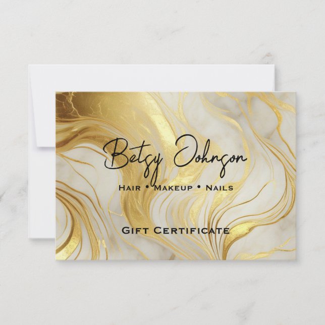 Luxury Ivory and Gold Marble Gift Certificate Card (Front)