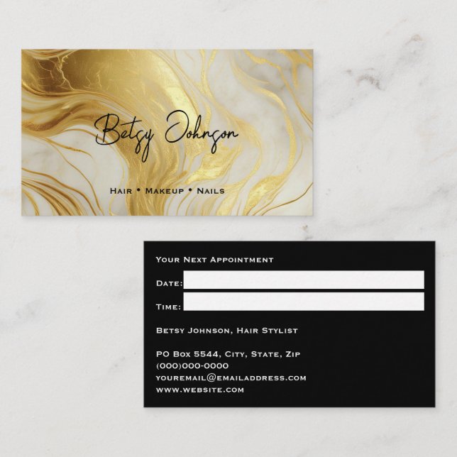Luxury Ivory and Gold Marbled Appointment Card (Front/Back)