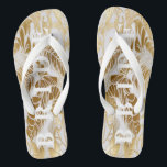 Luxury Ivory and Gold Palm Bride Jandals<br><div class="desc">Step into luxury for your special event with our Luxury Ivory and Gold Palm Bride's Flip Flops. These exquisite flip flops blend the timeless elegance of ivory with the opulence of gold palm designs, creating a stunning footwear choice for brides. Change the text on the flip flop to individual Names...</div>