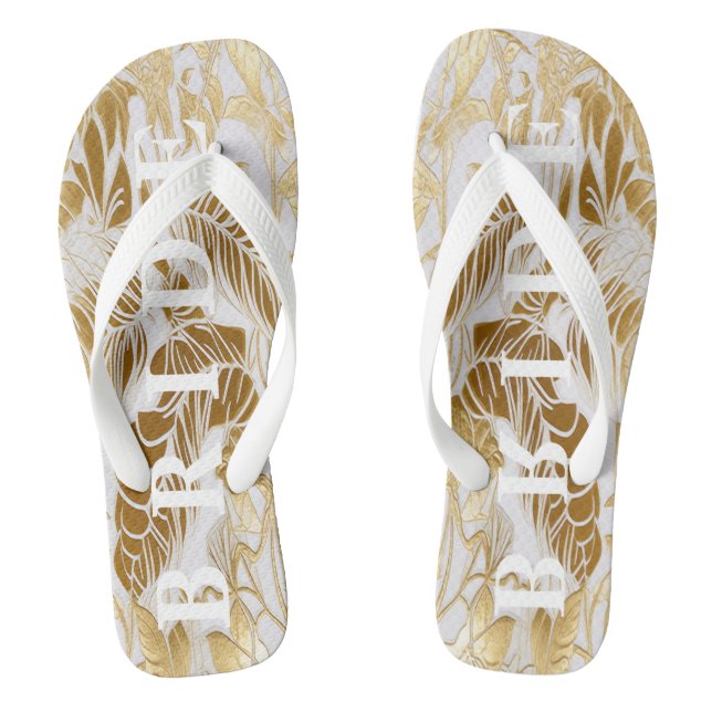 Luxury Ivory and Gold Palm Bride Jandals (Footbed)