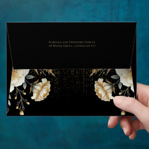 Luxury Ivory Black Gold Quinceañera Envelope