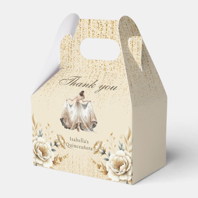 Luxury Ivory Gold Mexican Style Quinceañera Favour Box (Front Side)