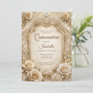 Luxury Ivory Gold Princess Quinceañera Invitation
