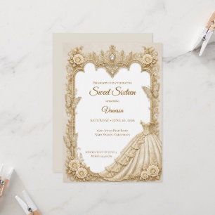 Luxury Ivory Gold Princess Sweet 16 Invitation
