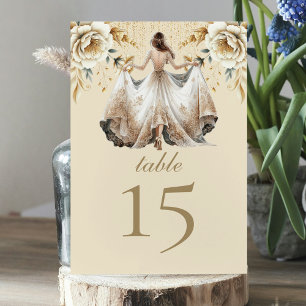 Luxury Ivory & Gold Quinceañera Table Number