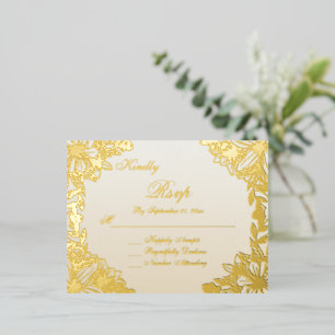 Luxury Ivory Gold Script Wedding RSVP Card