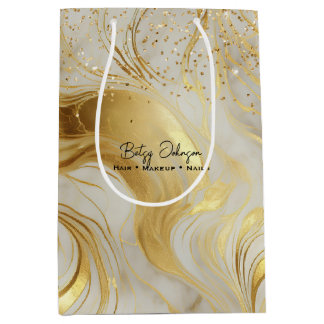 Luxury Ivory Marble and Gold Glitter Medium Gift Bag