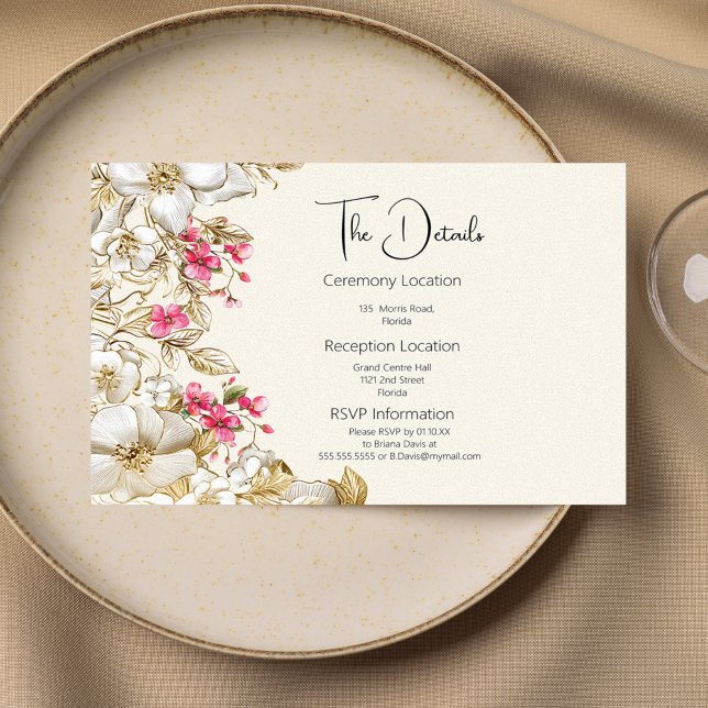 Luxury ivory pink white gold flowers Details Card (Luxury ivory pink white gold flowers Details Card)