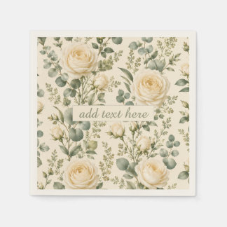 Luxury Ivory Rose & Sage Green Eucalyptus Wedding Napkin