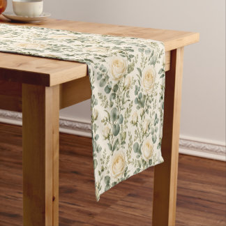 Luxury Ivory Rose & Sage Green Eucalyptus Wedding Short Table Runner