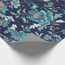Luxury Japanese Blue Peony and Birds Romantic