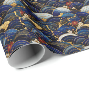 Luxury Japanese Seigaiha Kintsugi Wrapping Paper