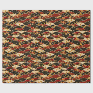 Luxury Japanese Seigaiha Red Gold Wrapping Paper