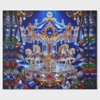 Luxury Jewel Carousel Blue Christmas Wrapping Pape Paper