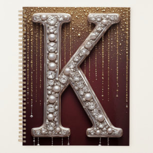 Luxury Jewel Letter K Monogram With Glitter Planner
