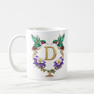 Luxury Jeweled Hummingbird Monogram D Coffee Mug
