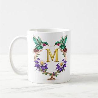 Luxury Jeweled Hummingbird Monogram M Coffee Mug