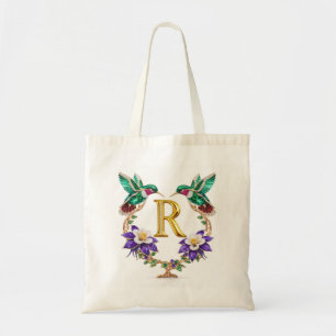 Luxury Jeweled Hummingbird Monogram R Wedding Tote Bag